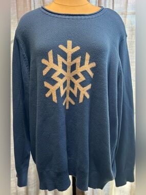 Kim Rogers Navy Crewneck Sweater with Cream Snowflake